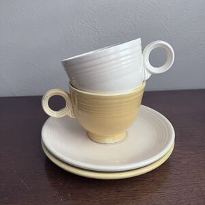 Vintage Fiestaware Teacup & Saucer Lot of 2 Yellow Cream Fiesta USA HLC Fiesta